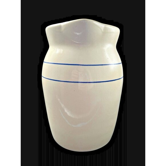 Pottery Milk Pitcher Blue Stripe Stoneware Crock Vintage XL 9.25" EUC - Picture 6 of 12